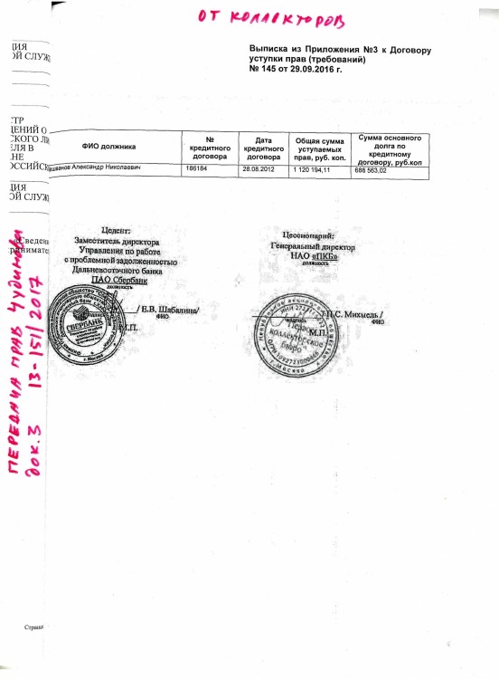 Как коллекторы фальшивые документы подают в суды - Приложение 15 13-151-2017 Чуд ВЫПИСКА из ПРИЛОЖЕНИЯ 3 к ДОГОВОРУ УСТУПКИ № 145 от 29.09.2016 (КОПИИ ПЕЧАТИ) (1 стр) 
